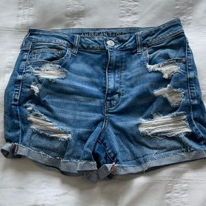 High waisted distressed jean shorts